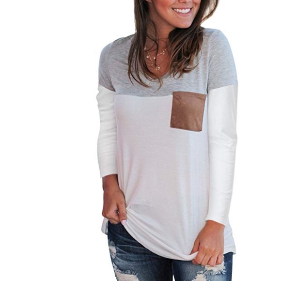 Beautiful women v neck t shirt with suede pockets - Picture 3 of 4
